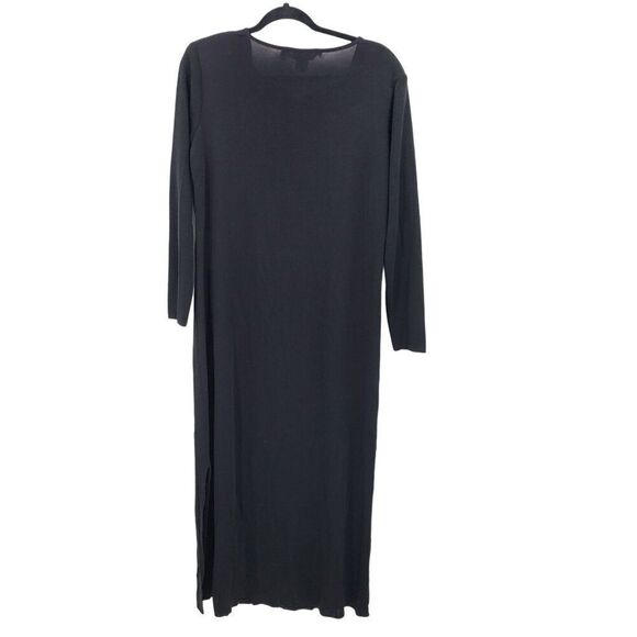 Vintage 80s Misook Black Knit Maxi Dress Rhinestone Buttons XL Modest Lagenlook - Picture 10 of 13